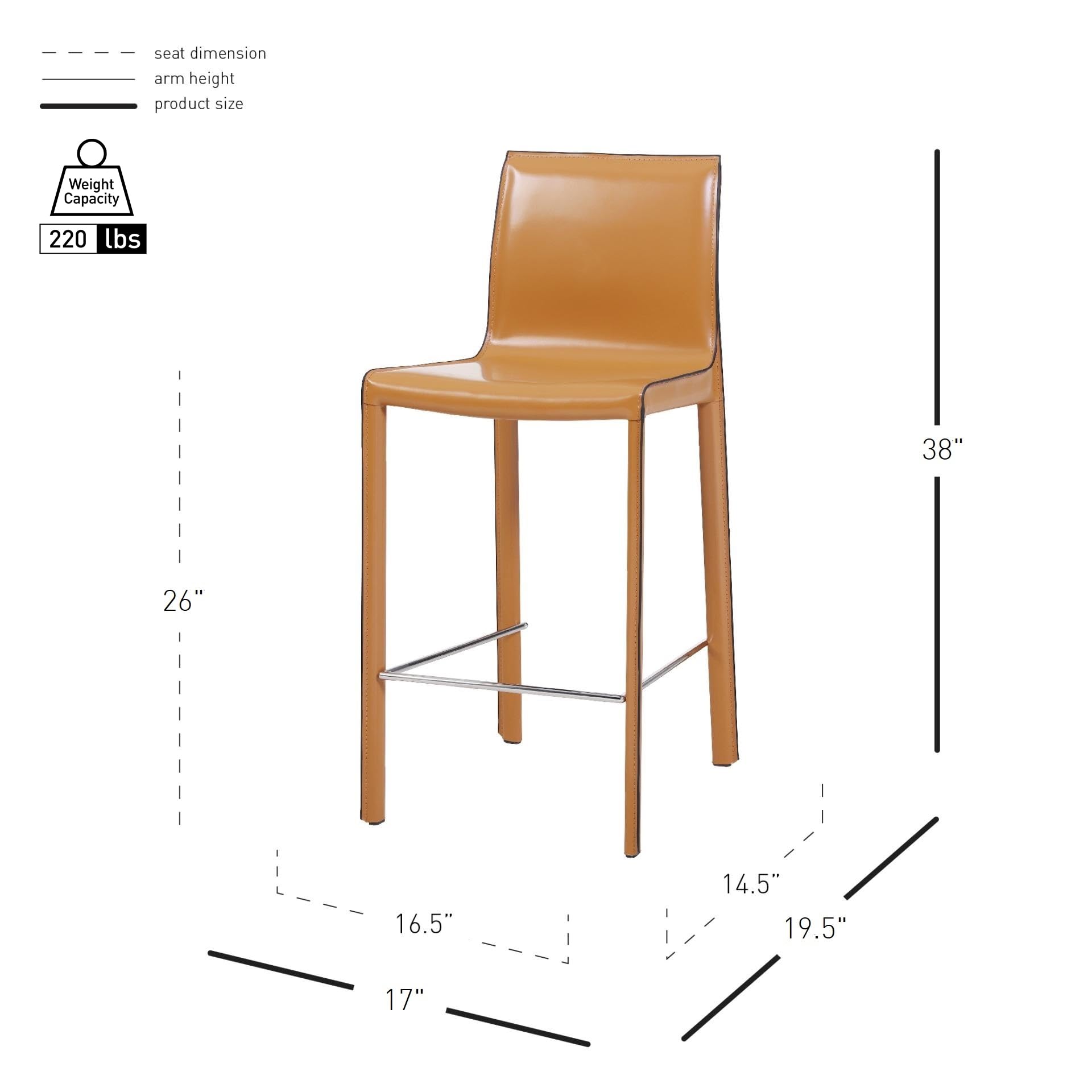 New Pacific Direct Gervin Recycled Leather Counter Stool,Powder Coated Steel,Chestnut Brown,Fully Assembled,Set Of 2