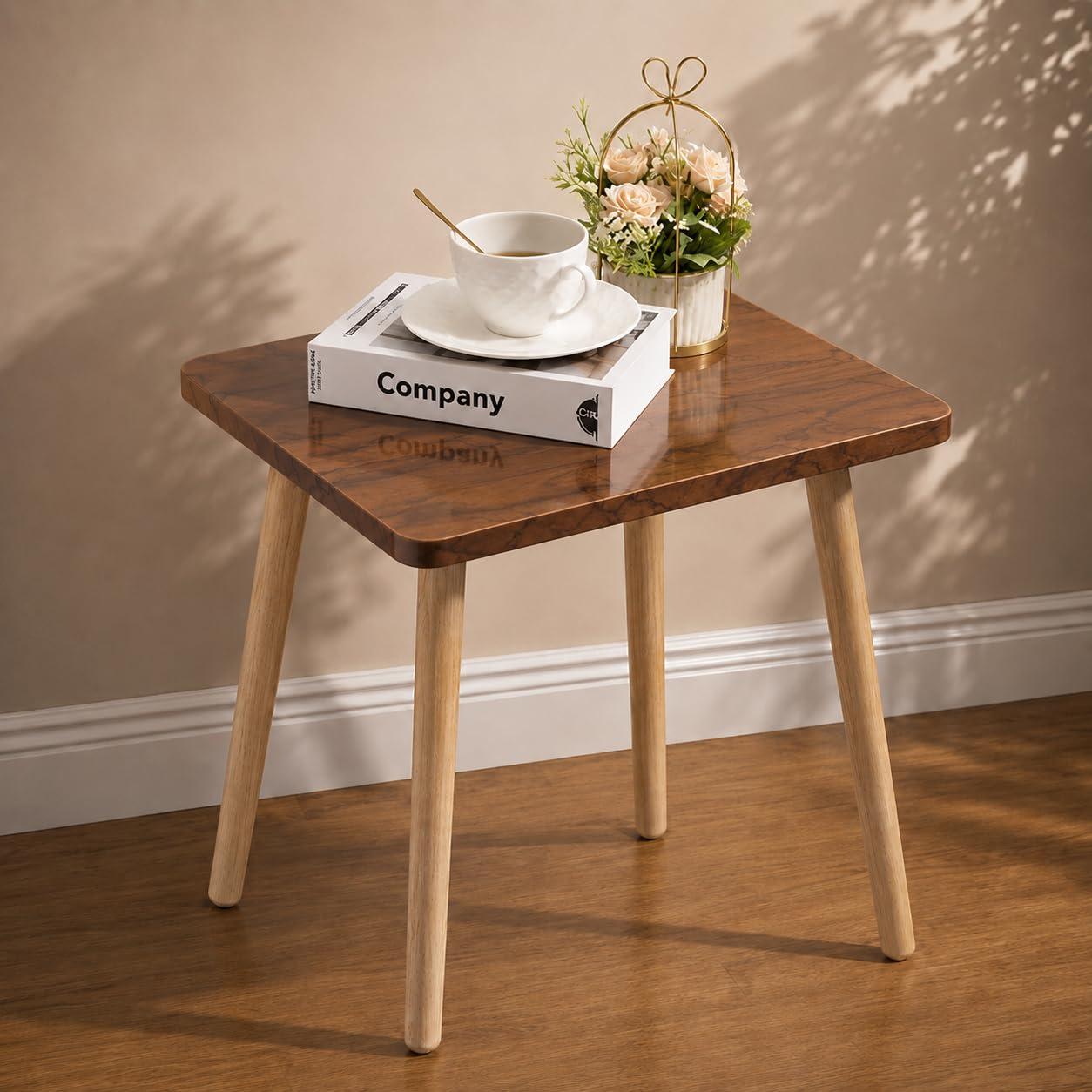 Square Side Table, Tray Nightstand Sofa Coffee End Table For Living Room, Bedroom, Small Spaces, Easy Assembly Bedside Table (Br