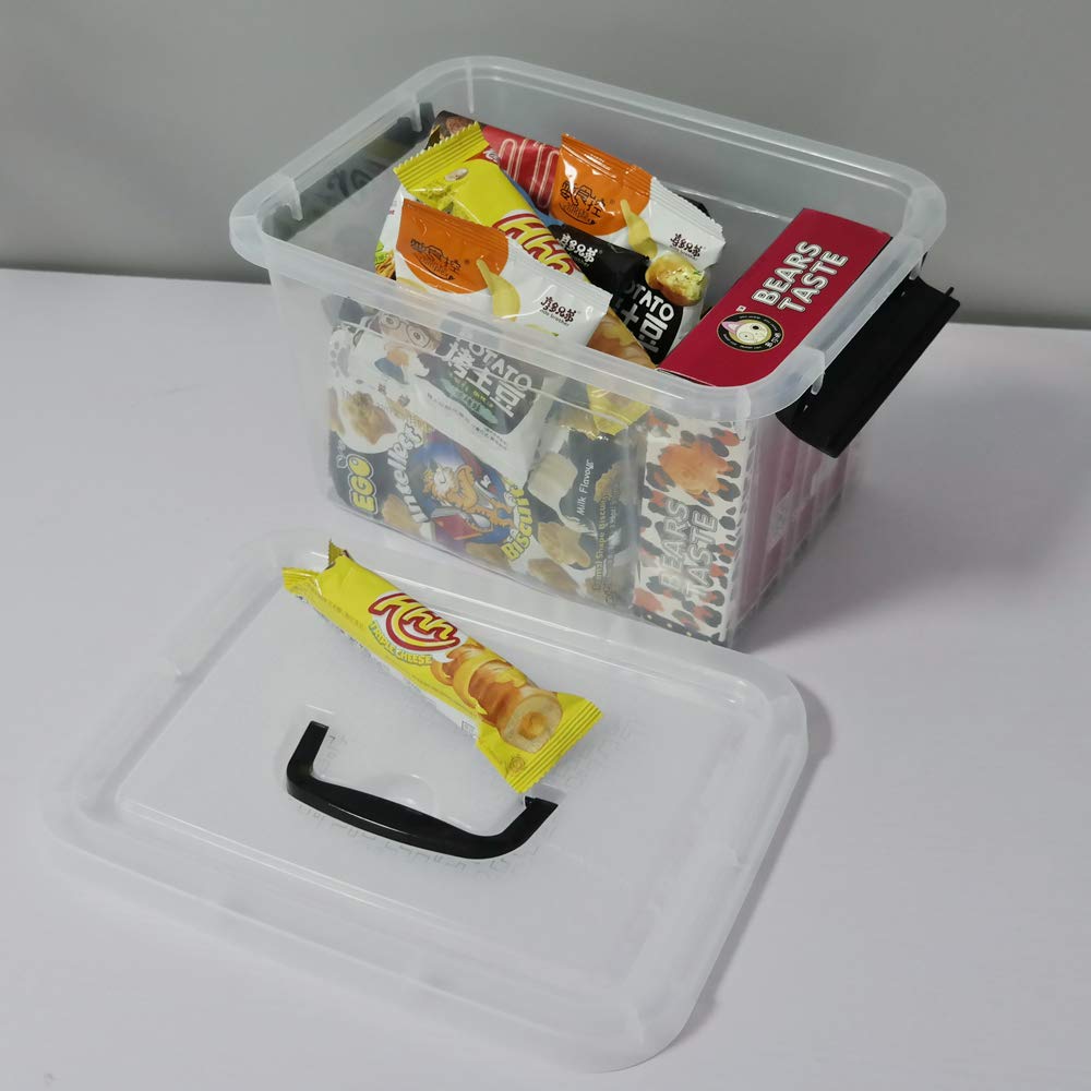 Easymanie 6 Quart Plastic Storage Bin With Black Handle, Clear Latching Boxes, Pack Of 6