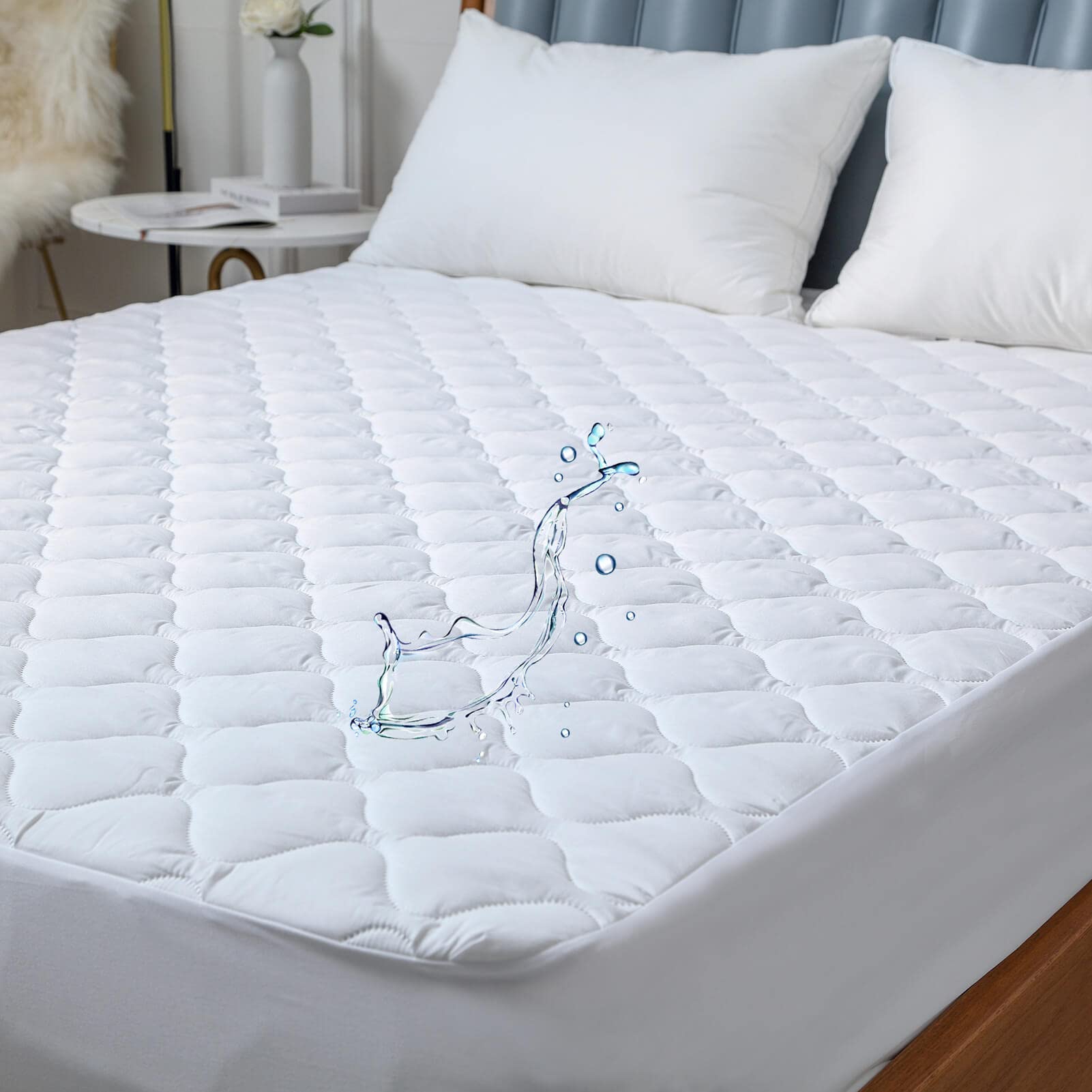 Quilted California King Mattress Protector Pad Waterproof Soft Noiseless Padded Fitted Mattress Cover With Deep Pocket For Air M