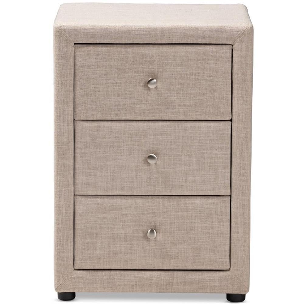 Baxton Studio Tessa Modern and Contemporary Fabric Upholstered 3-Drawer Nightstand