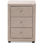 Baxton Studio Tessa Modern and Contemporary Fabric Upholstered 3-Drawer Nightstand