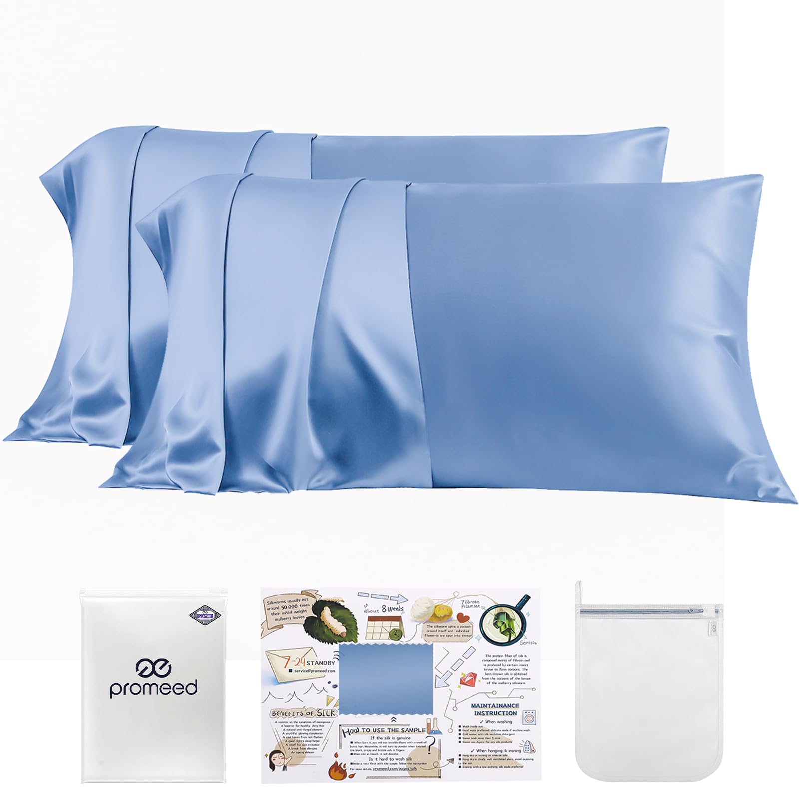 Promeed 100% Mulberry Silk Pillowcase Set Of 2, Both Sides Natural Silk Pillow Case 2 Pack Cooling Pillow Cases For Hot Sleepers