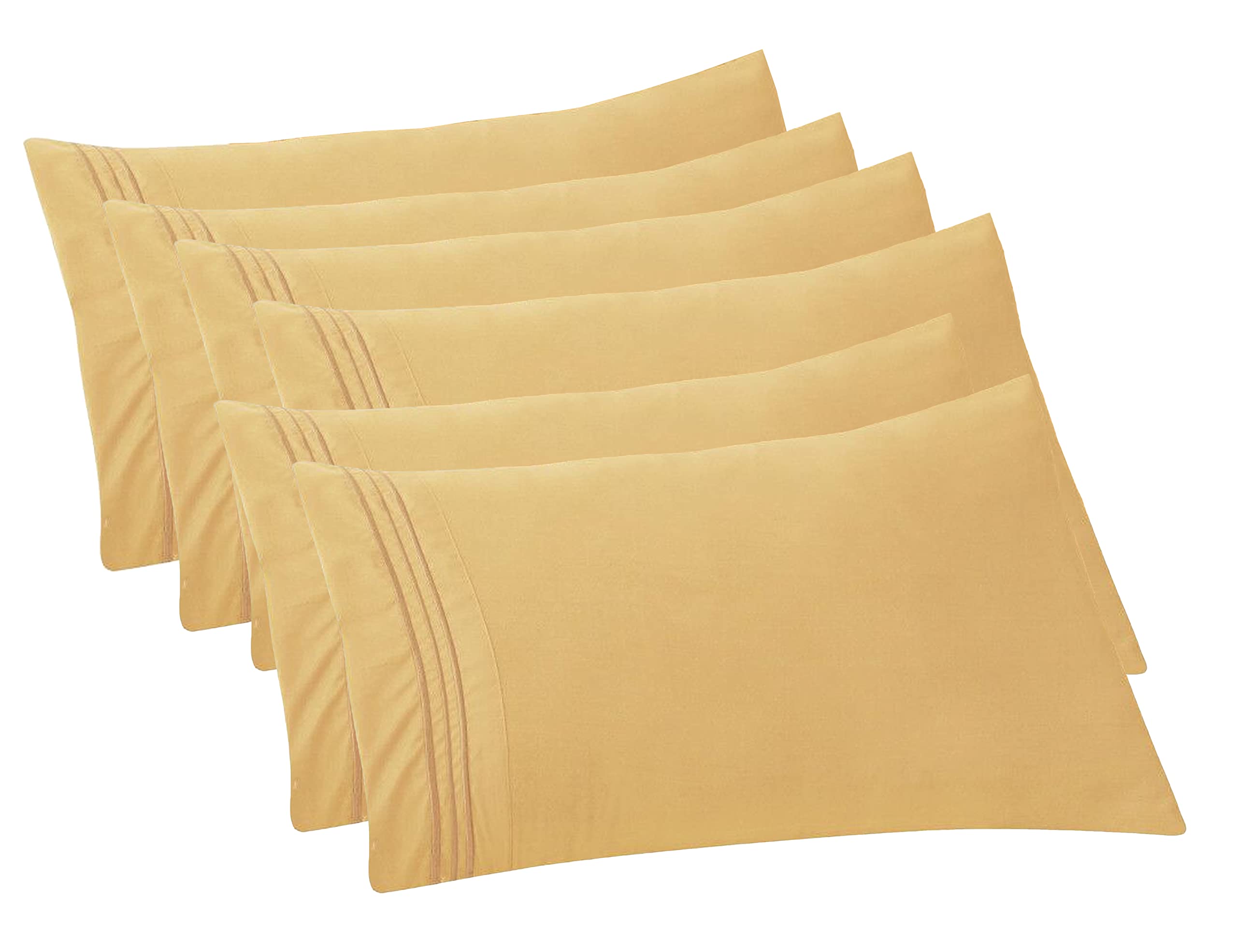 Elegant Comfort 6-Pack Solid Pillowcases 1500 Thread Count Egyptian Quality - Easy Care, Smooth Weave, Wrinkle And Stain Resistant, Easy Slip-On, 6-Piece Set, Standard/Queen Pillowcase, Gold
