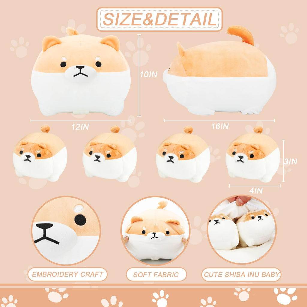 Atobaby Shiba Inu Plush Pillow 16 Inches With Four Babies In Mommys Belly, Super Soft Cartoon Dog Stuffed Animal Shiba Inu Plush