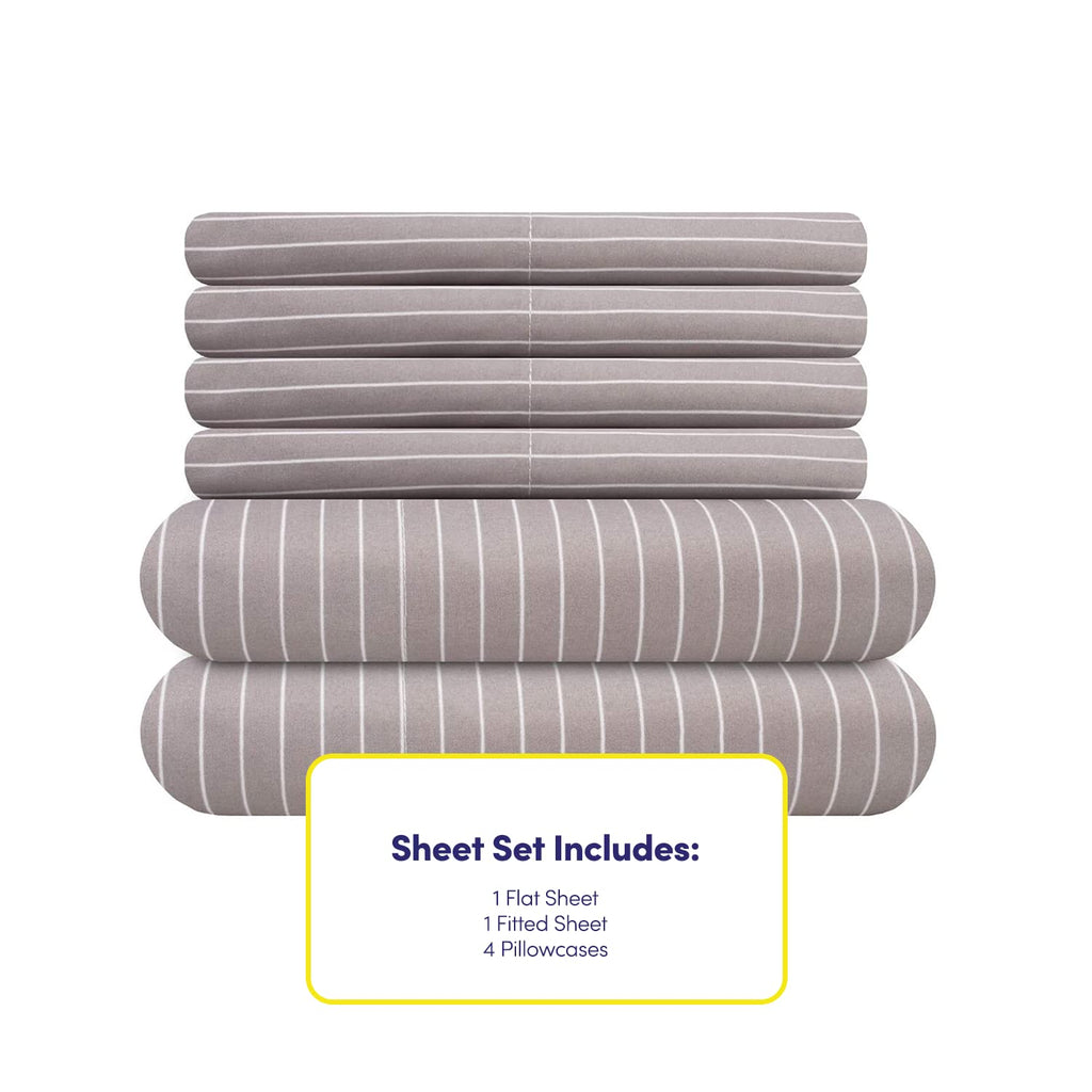 Full Size Bed Sheets - 6 Piece 1500 Supreme Collection Fine Brushed Microfiber Deep Pocket Full Sheet Set Bedding - 2 Extra Pillow Cases, Great Value, Full, Pinstripe Gray