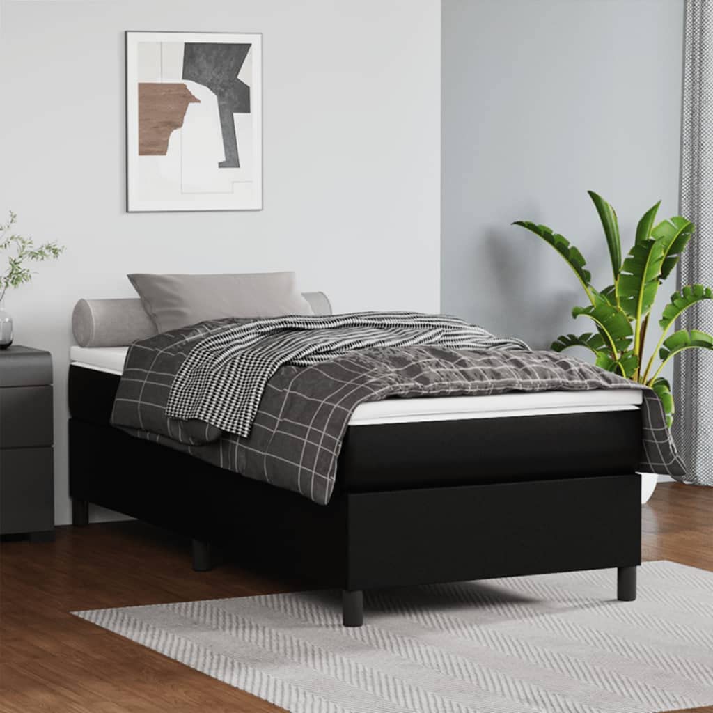 vidaXL Elegant Twin Box Spring Bed Frame, Black Faux Leather Finish, California Proposition 65 Compliant, Suitable for 39.4&quot;x74.8&quot; Mattress