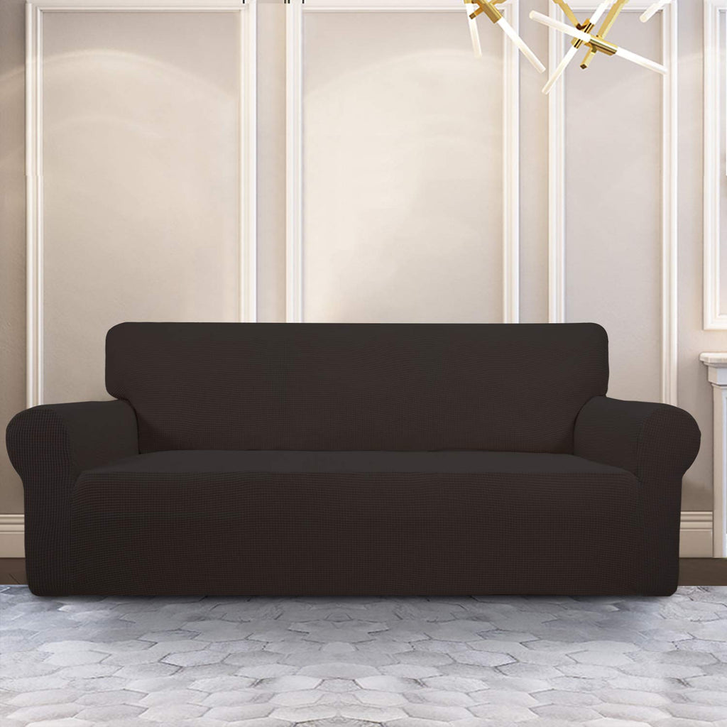 Purefit Stretch Sofa Slipcover – Spandex Jacquard Non Slip Soft Couch Sofa Cover, Washable Furniture Protector With Non Skid Foam And Elastic Bottom For Kids (Sofa, Chocolate)