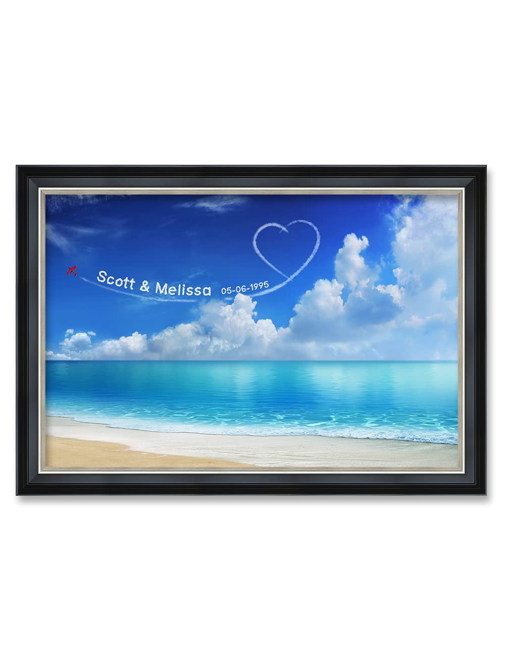 IPIC - Seaside Skywriting, Personalized Ideal Gift Custom Framed Wall Art with Names and Date, Giclee Prints with Solid Wood Fra