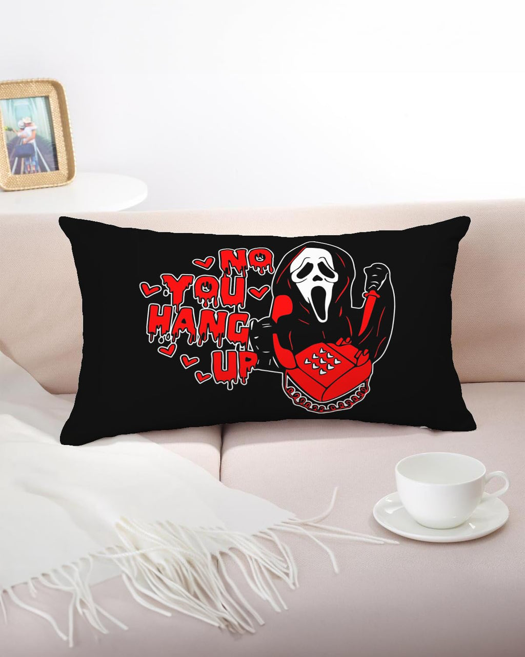 12X20 Inch Black Throw Pillow Cover - 'No You Hang Up' Funny Horror Ghost Design, Romantic Halloween Valentine'S Day Decor, Soft