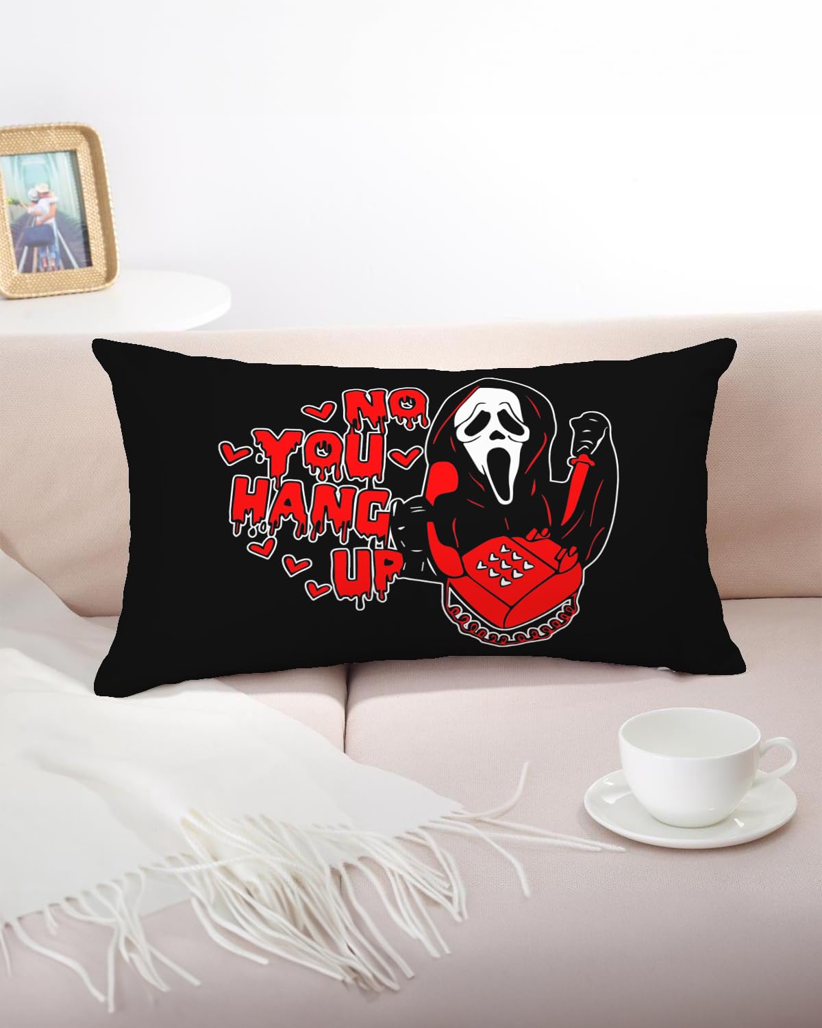 12X20 Inch Black Throw Pillow Cover - 'No You Hang Up' Funny Horror Ghost Design, Romantic Halloween Valentine'S Day Decor, Soft
