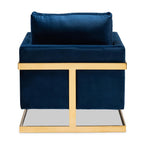 Baxton Studio Matteo Glam and Luxe Navy Blue Velvet Fabric Upholstered Gold Finished Armchair