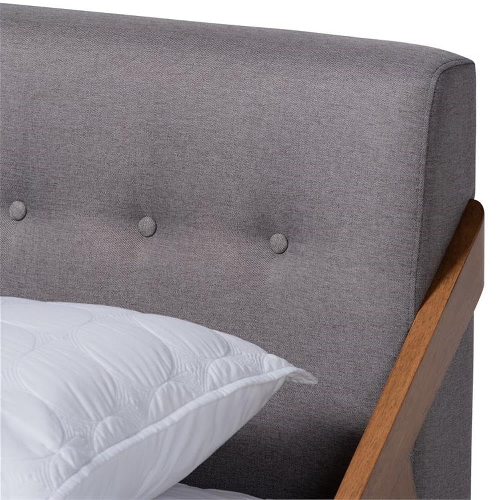 Baxton Studio Sante Mid-Century Modern Grey Fabric Upholstered Wood King Size Platform Bed