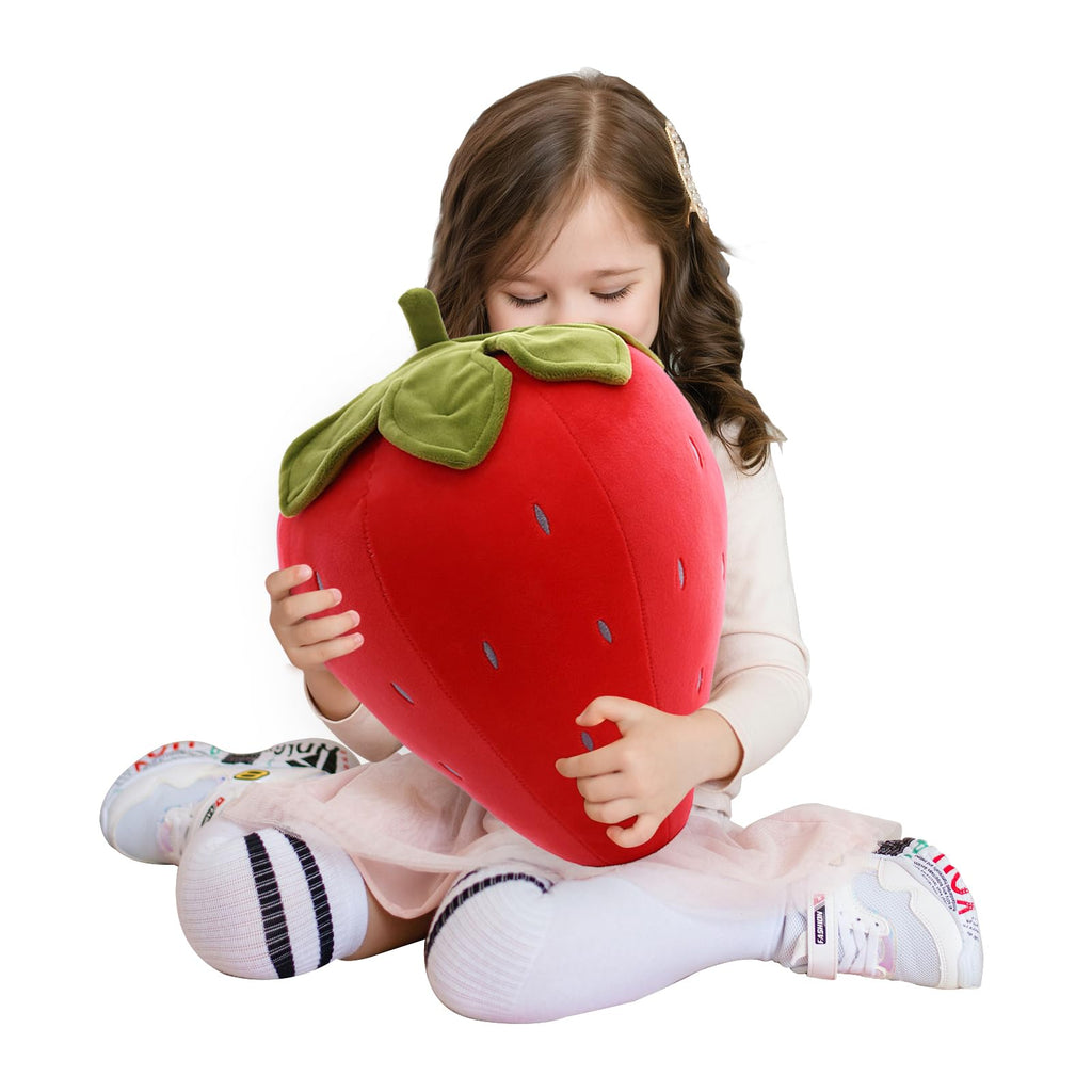 Cute Fruit Kids Pillow Stuffed Strawberry Plush Pillows Super Soft Girls Pillows Cushion Seat for Kids Toys (Red,23.6'/60cm)1 C