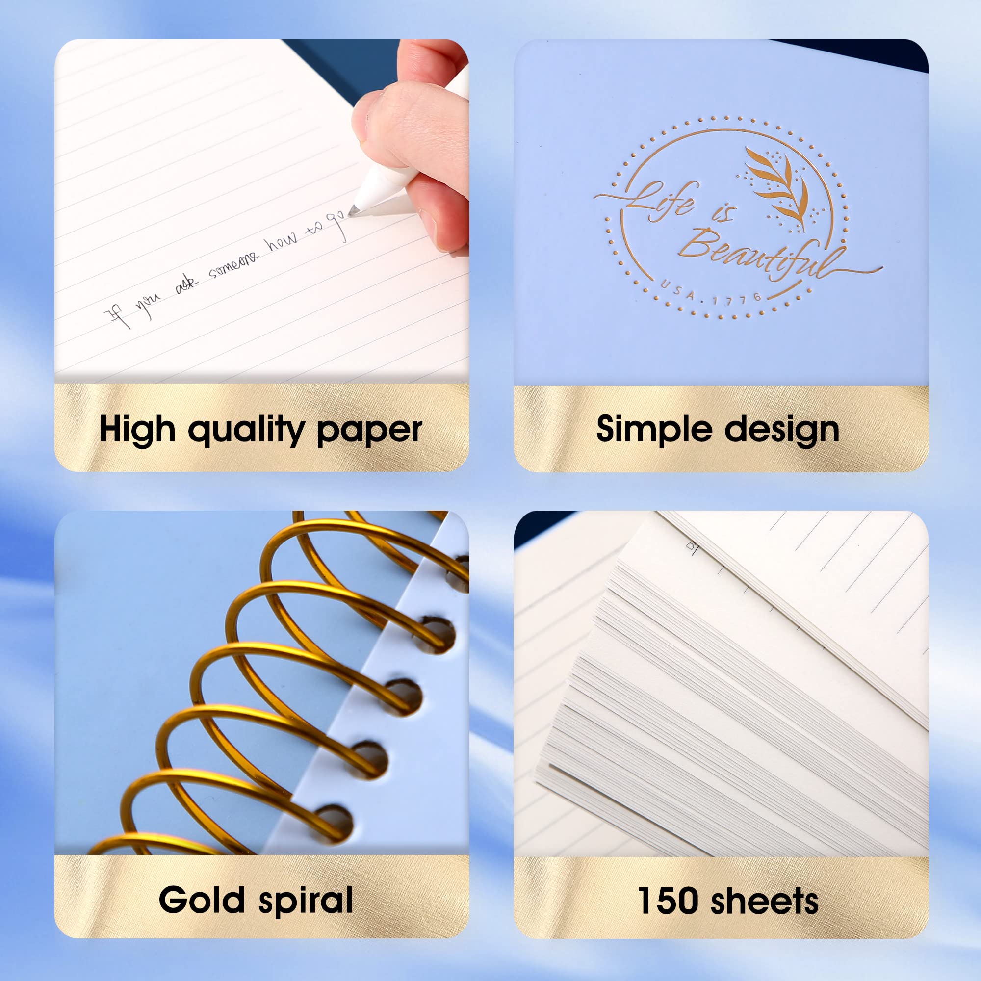 Yoment Small Spiral Notebook,300 Pages Hardcover Spiral Notebooks,5.5   X 7.5   College Ruled Notebook,A5 Spiral Bound Journal,H