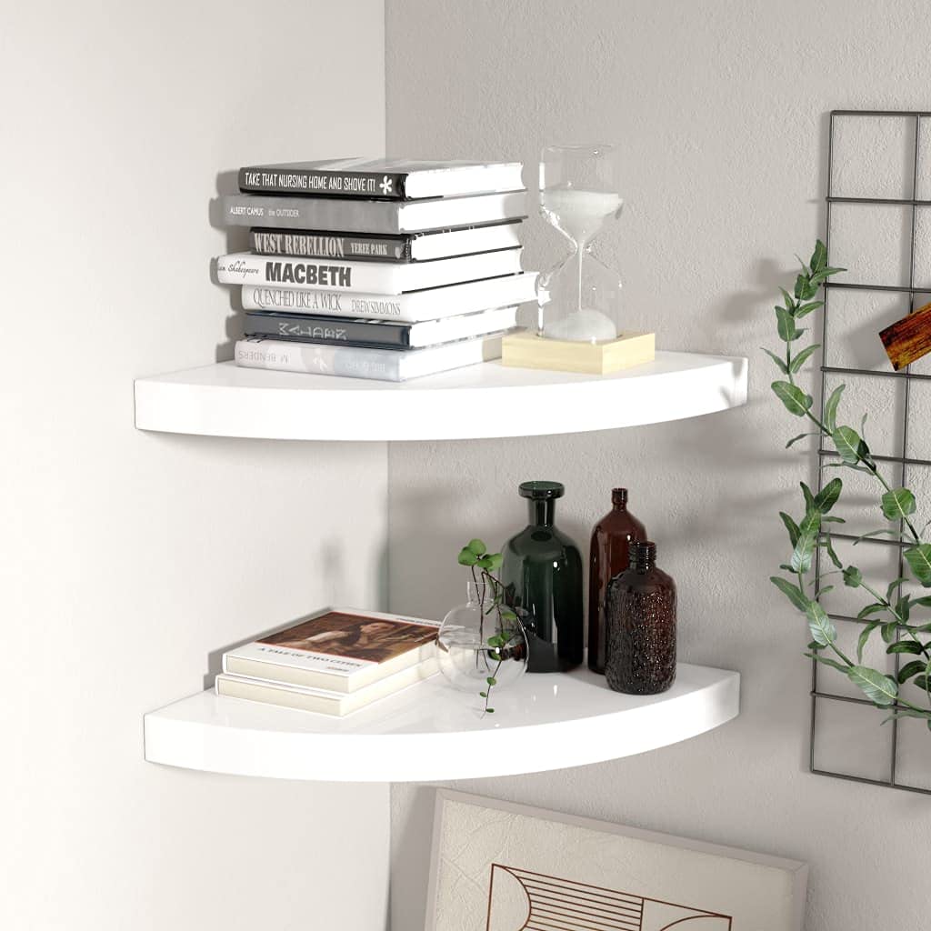 vidaXL Floating Corner Shelves 2 pcs High Gloss White 13.8&quot;x13.8&quot;x1.5&quot; MDF