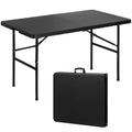 Super Deal Portable 4 Foot Plastic Folding Table, Indoor Outdoor Heavy Duty Fold-In-Half Picnic Party Camping Barbecues Table With Carrying Handle, Black