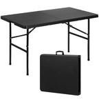 Super Deal Portable 4 Foot Plastic Folding Table, Indoor Outdoor Heavy Duty Fold-In-Half Picnic Party Camping Barbecues Table With Carrying Handle, Black