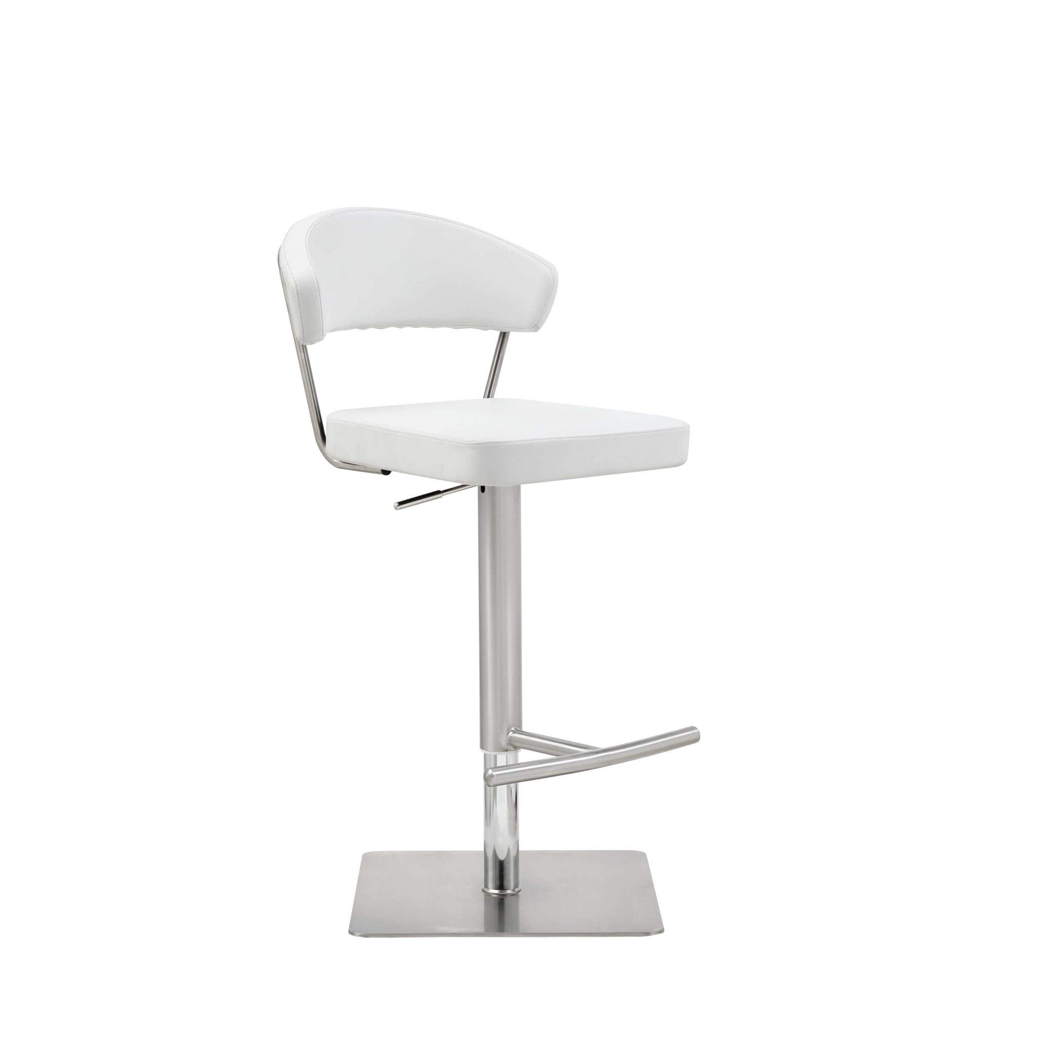 HomeRoots Stainless Steel White Faux Leather and Stainless Adjustable Bar Stool