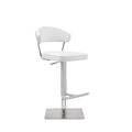 HomeRoots Stainless Steel White Faux Leather and Stainless Adjustable Bar Stool
