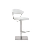 HomeRoots Stainless Steel White Faux Leather and Stainless Adjustable Bar Stool