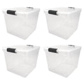 HOMZ 4 Pack Large Clear Plastic Storage Bins with Latching Lids, 31 Quart, Gray