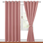 Hiasan Blackout Curtains For Bedroom, 60 X 84 Inches Long - Thermal Insulated & Energy Saving Window Curtains For Living Room, 2 Drape Panels Sewn With Tiebacks, Dusty Rose