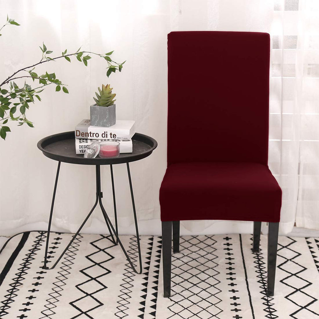 Jqinhome 6 Pcs Dining Chair Slipcover,High Stretch Removable Washable Chair Seat Protector Cover For Home Party Hotel Wedding Ceremony (Burgundy)