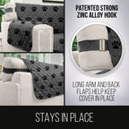 Sofa Shield Couch Slip Cover With Patented Strap, Cushion Protector, Reversible Stain And Dog Tear Resistant Slipcover, Quilted Microfiber 78” Seat, Washable Covers For Dogs Pets Kids, Paw Gray Black