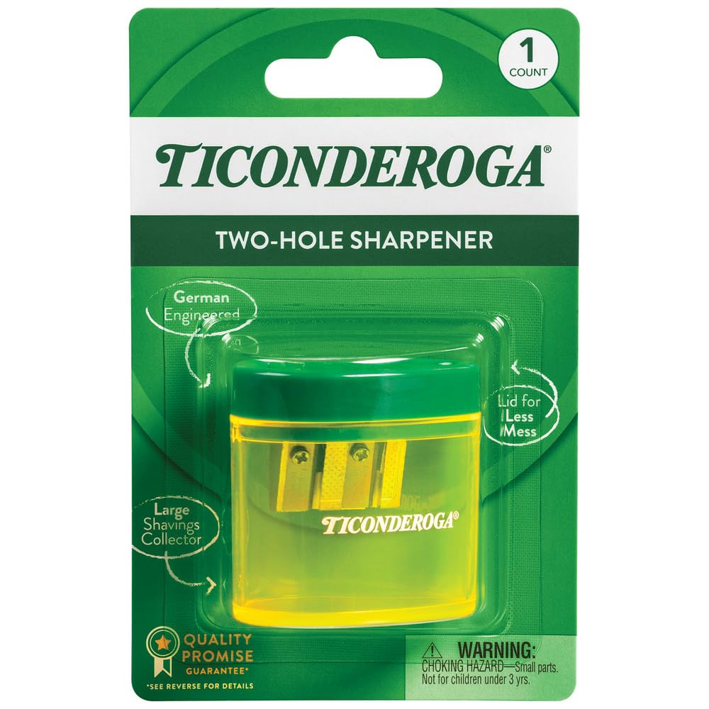 Ticonderoga Two-Hole Pencil Sharpener, Yellow And Green, 1 Count