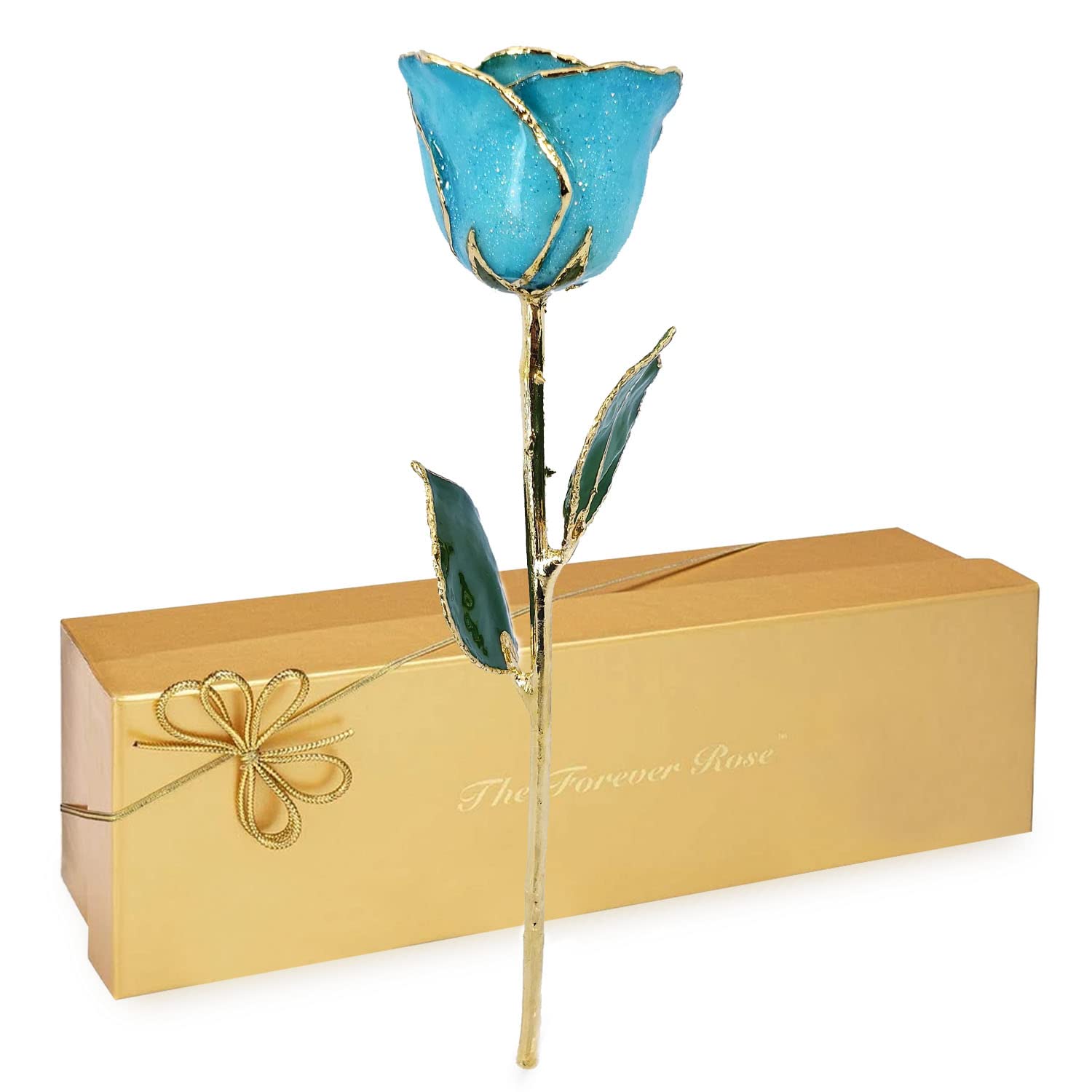 Forever Rose 24K Gold Dipped Aquamarine Sparkle Rose, The March Birthstone, A Unique & Everlasting Real Blue Rose Hand Dipped In