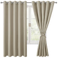 Hiasan Grommet Blackout Curtains For Bedroom, 60 X 72 Inches - Thermal Insulated & Light Blocking Window Drapes For Living Room/Dorm Room, Set Of 2 Panels Sewn With Tiebacks, Light Beige
