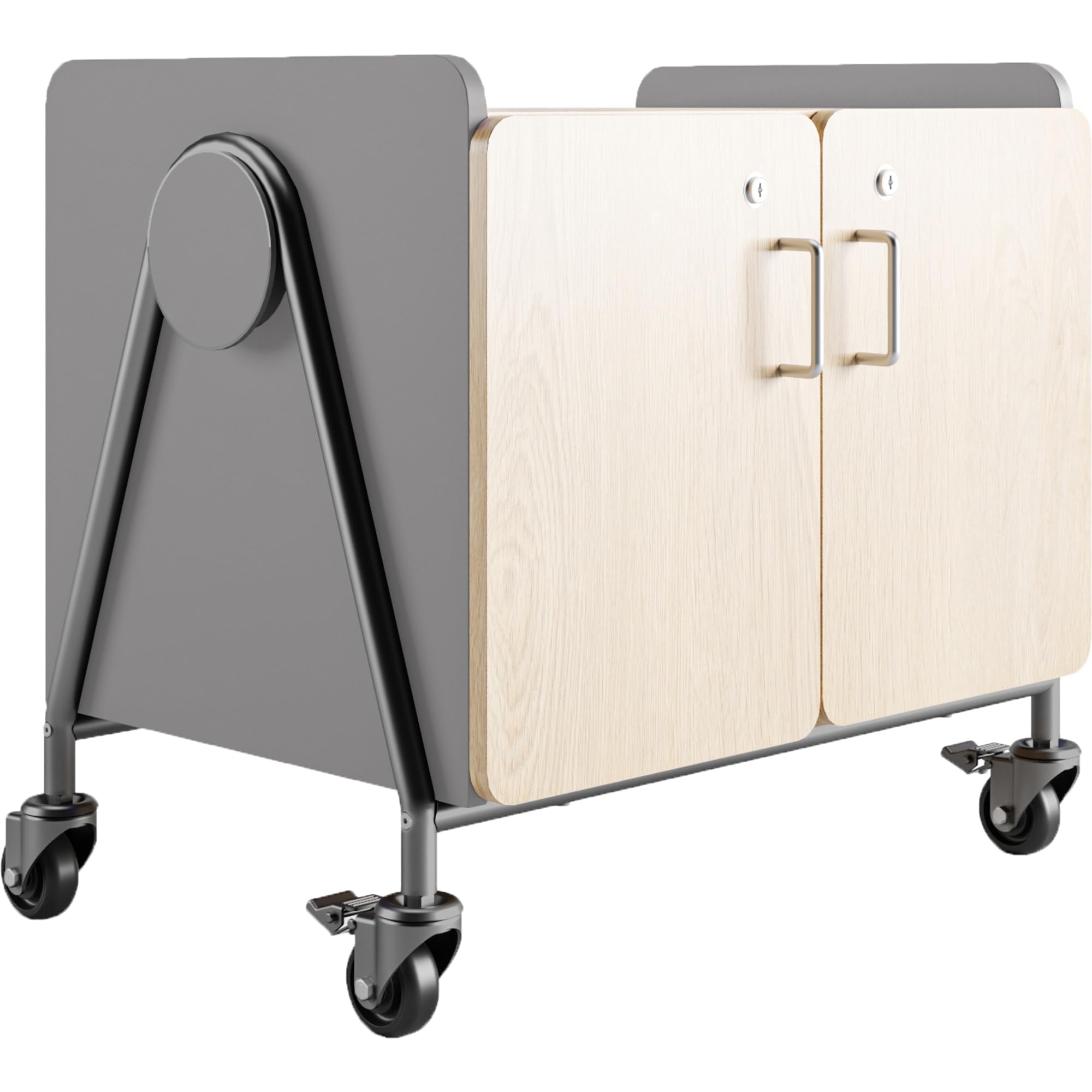 Safco Products 3933GRY Whiffle Typical 13, Double Column 4-Tote 2-Shelf Doored Rolling Storage Cart with Magnetic Dry-Erase Back, Gray, 27 1/4&quot; H, 27.25&quot; Tall