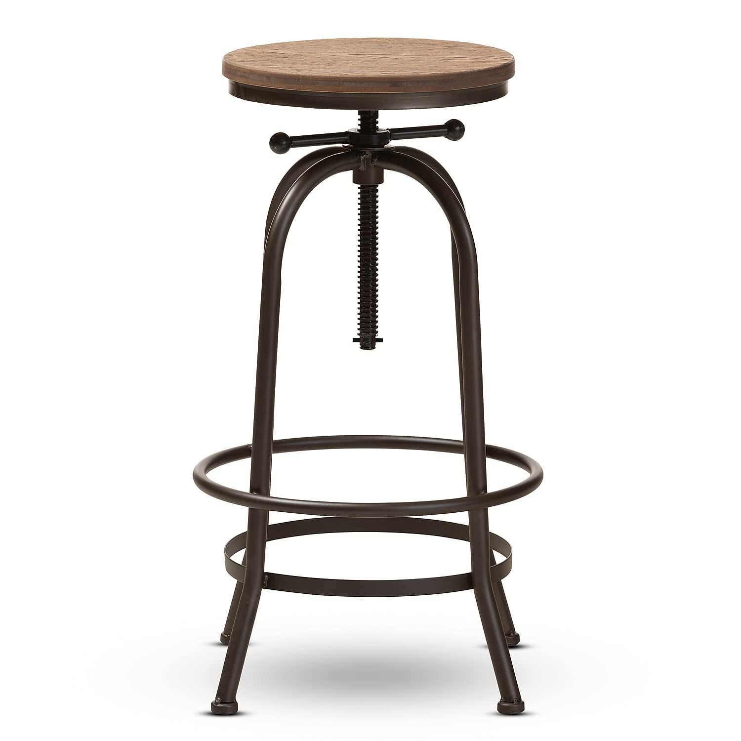 Baxton Studio Aline Vintage Rustic Industrial Style Wood and Rust-Finished Steel Adjustable Swivel Bar Stool
