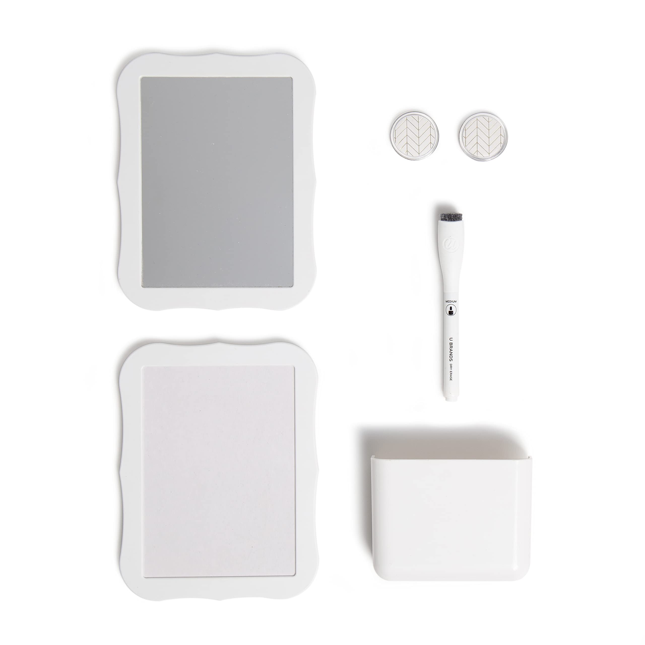 U Brands White Locker Accessory Kit, With Magnets, Mirror, Whiteboard, Marker, Cup, 6 Pieces