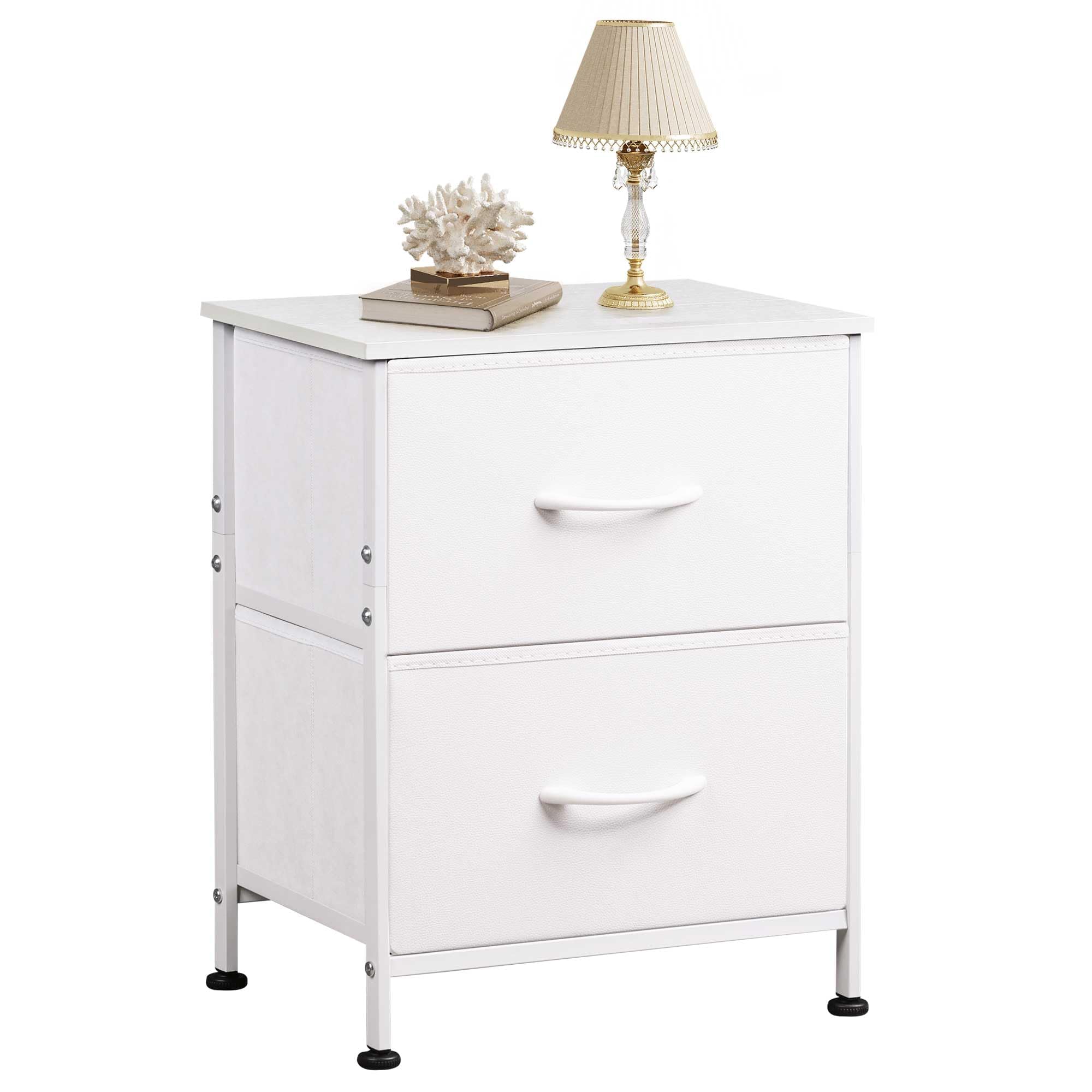 Wlive White Nightstand, 2 Drawer Dresser For Bedroom, Small Night Stand With Fabric Drawers, Bedside Furniture, End Table For Bedroom, Closet, Entryway, College Dorm