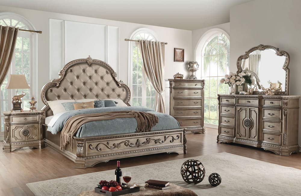 ACME Furniture Bed, PU and Antique Silver