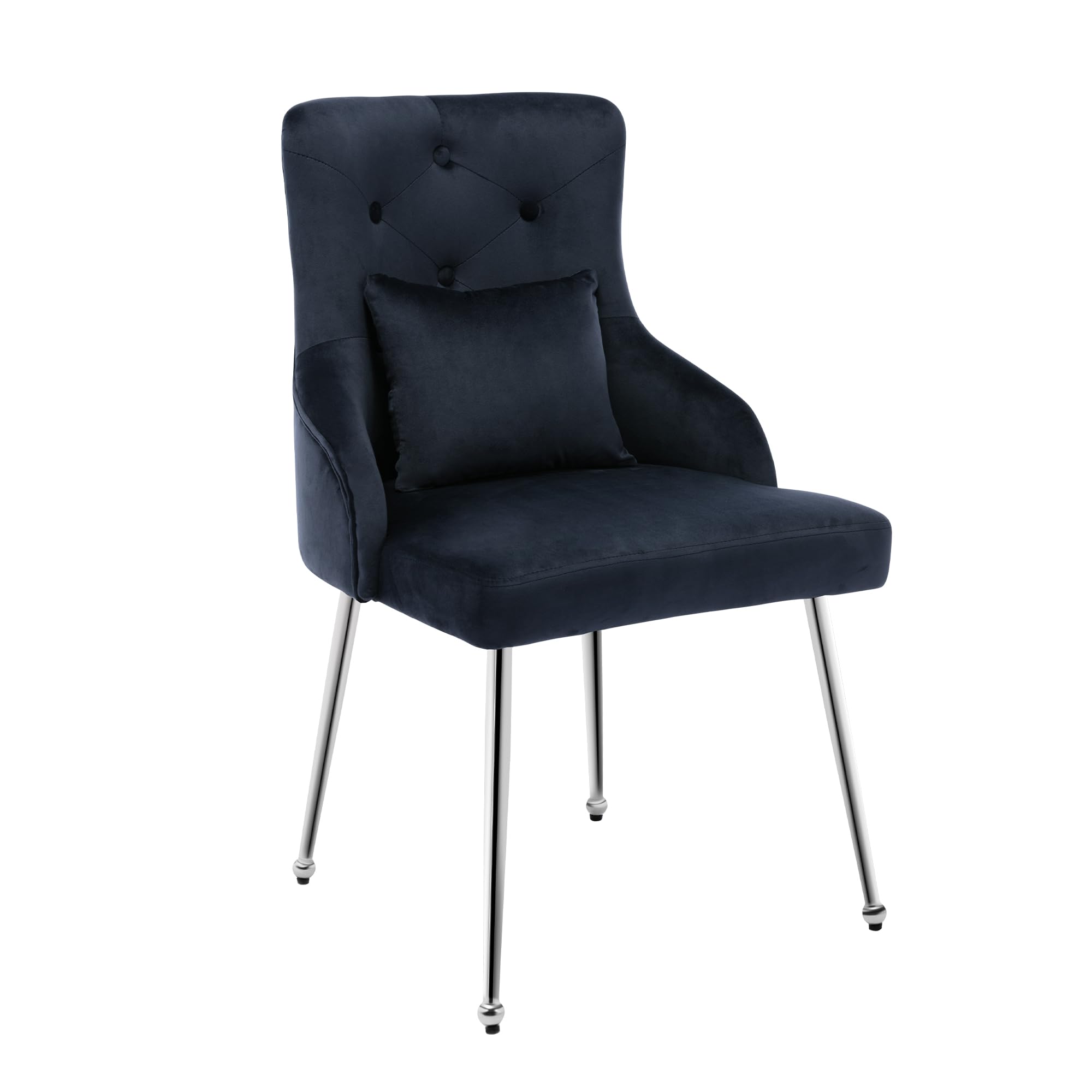 Udax Velvet Dining Chair, Upholstered Vanity Chair With Tufted Back And Metal Legs, Navy Blue