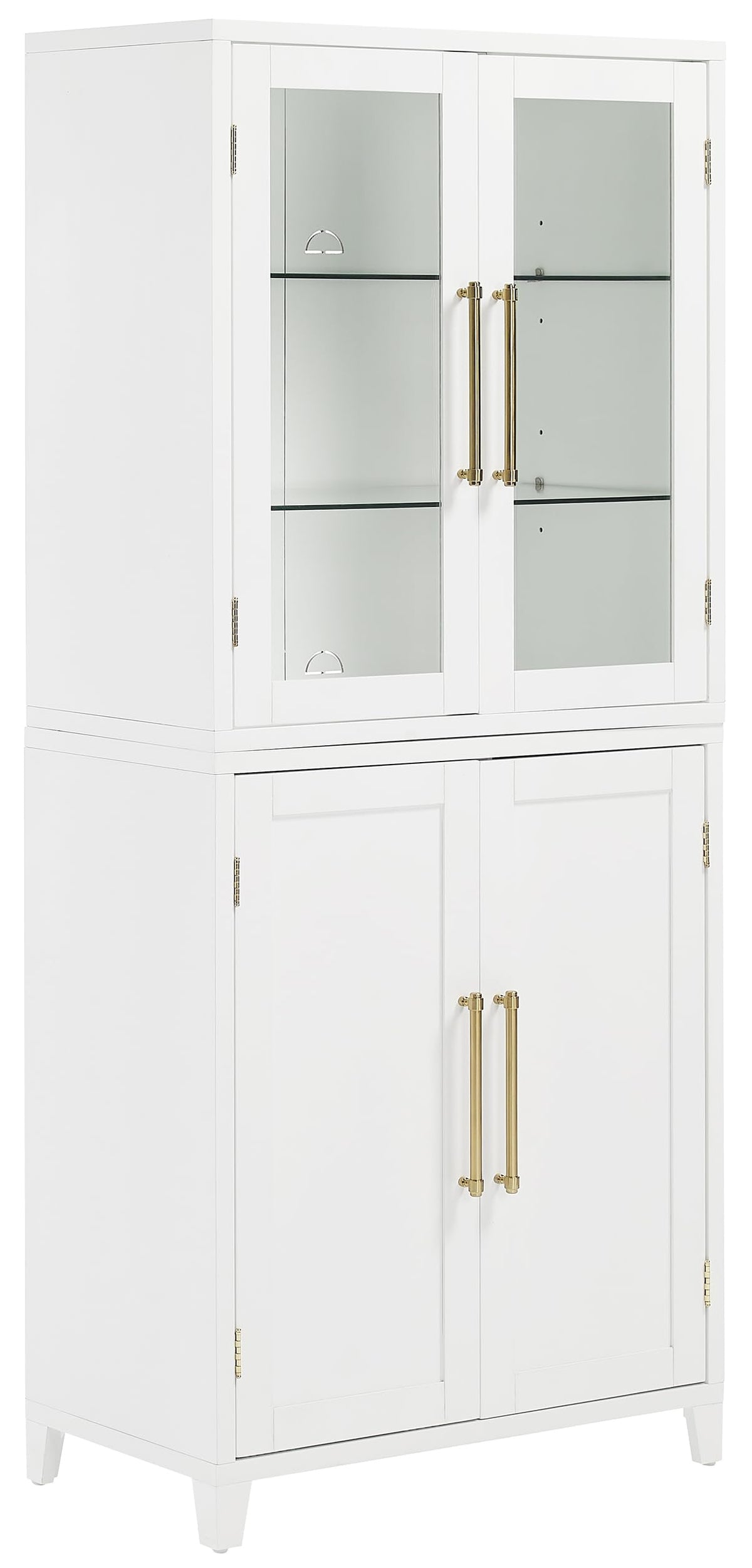 Crosley Furniture Roarke Glass Door China Hutch Kitchen Pantry Storage Cabinet with Doors and Shelves, White