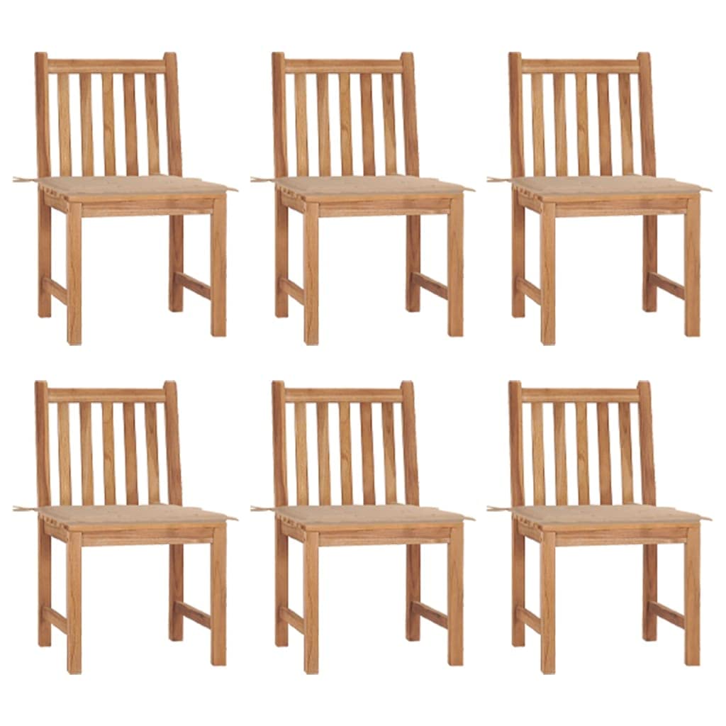 Vidaxl 6X Solid Teak Wood Patio Chairs With Cushions Dining Chairs Courtyard Seats Extra Stable Garden Chairs Heavy Wooden Outdoor Seating Sets