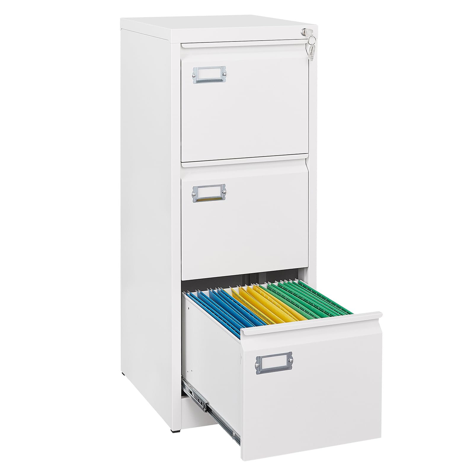 SISESOL 3 Drawer File Cabinet with Lock and Tag,Narrow Three Drawer Filing Cabinet,Vertical Metal File Cabinets,White Filing Cab