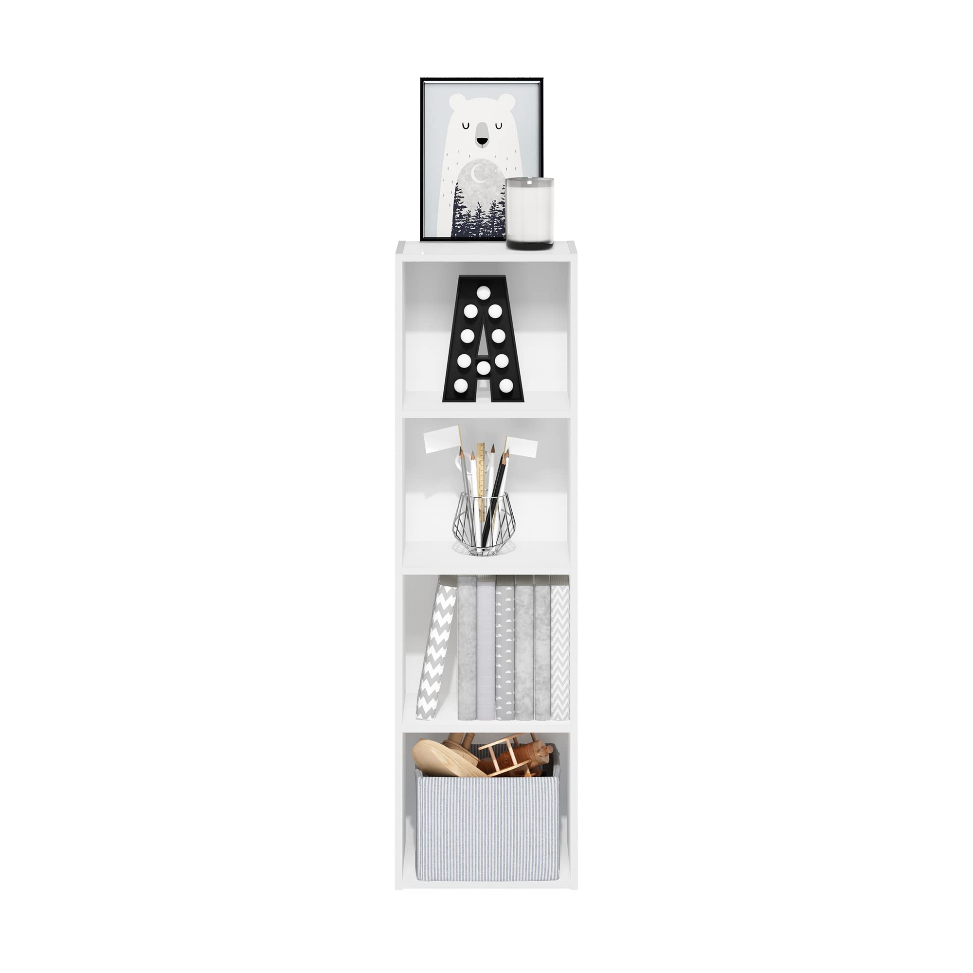 Furinno Luder Bookcase / Book / Storage, 4-Tier Cube,White