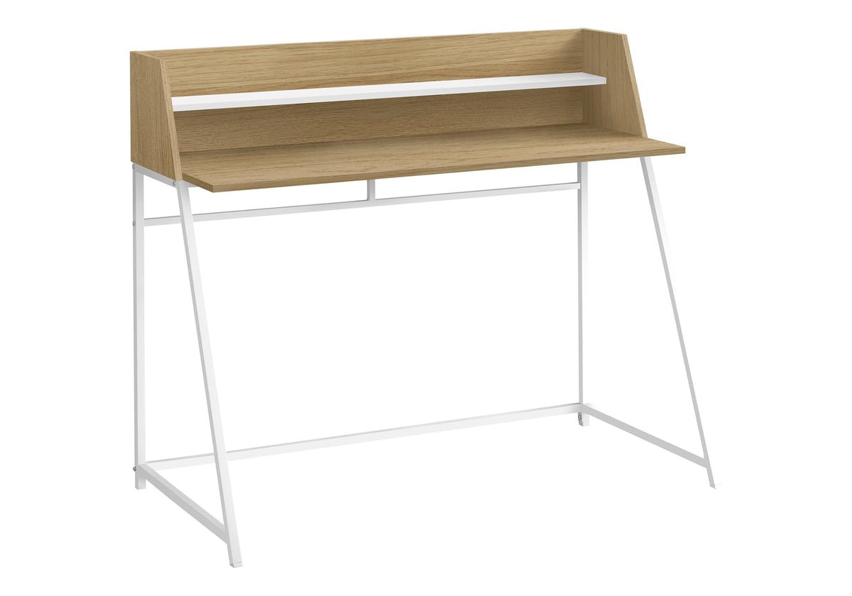 Monarch Specialties 7543 Computer Desk, Home Office, Laptop, Storage Shelves, 48' L, Work, Metal, Laminate, Contemporary, Modern Desk-48, 47.25' L x 23.75' W x 39.25' H, Natural Wood-Look/White