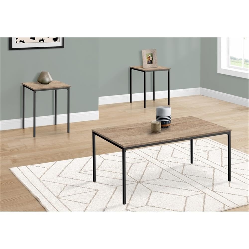 Monarch Specialties 7895p, 3pcs, Coffee, End, Black Metal, Dark Taupe Laminate, Contemporary TABLE SET, 42&quot; L x 22&quot; W x 18&quot; H