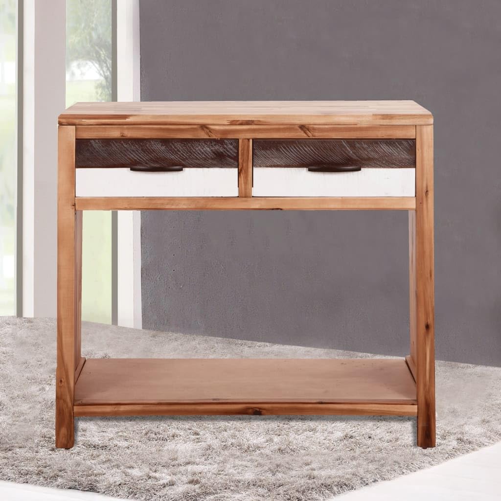 vidaXL Solid Acacia Wood Console Table with 2 Drawers & Shelf ?Brown - Modern Sideboard-Console for Living Room - Durable & Decorative - Easy Assembly
