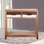 vidaXL Solid Acacia Wood Console Table with 2 Drawers & Shelf ?Brown - Modern Sideboard-Console for Living Room - Durable & Decorative - Easy Assembly