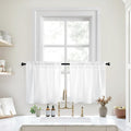 HOMEIDEAS White Kitchen Curtains 30 X 24 Inches 2 Panels Set Non-See-Through Privacy Semi Sheer Short Window Curtains Fish Bone 