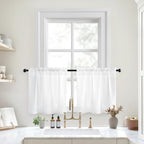 HOMEIDEAS White Kitchen Curtains 30 X 24 Inches 2 Panels Set Non-See-Through Privacy Semi Sheer Short Window Curtains Fish Bone 