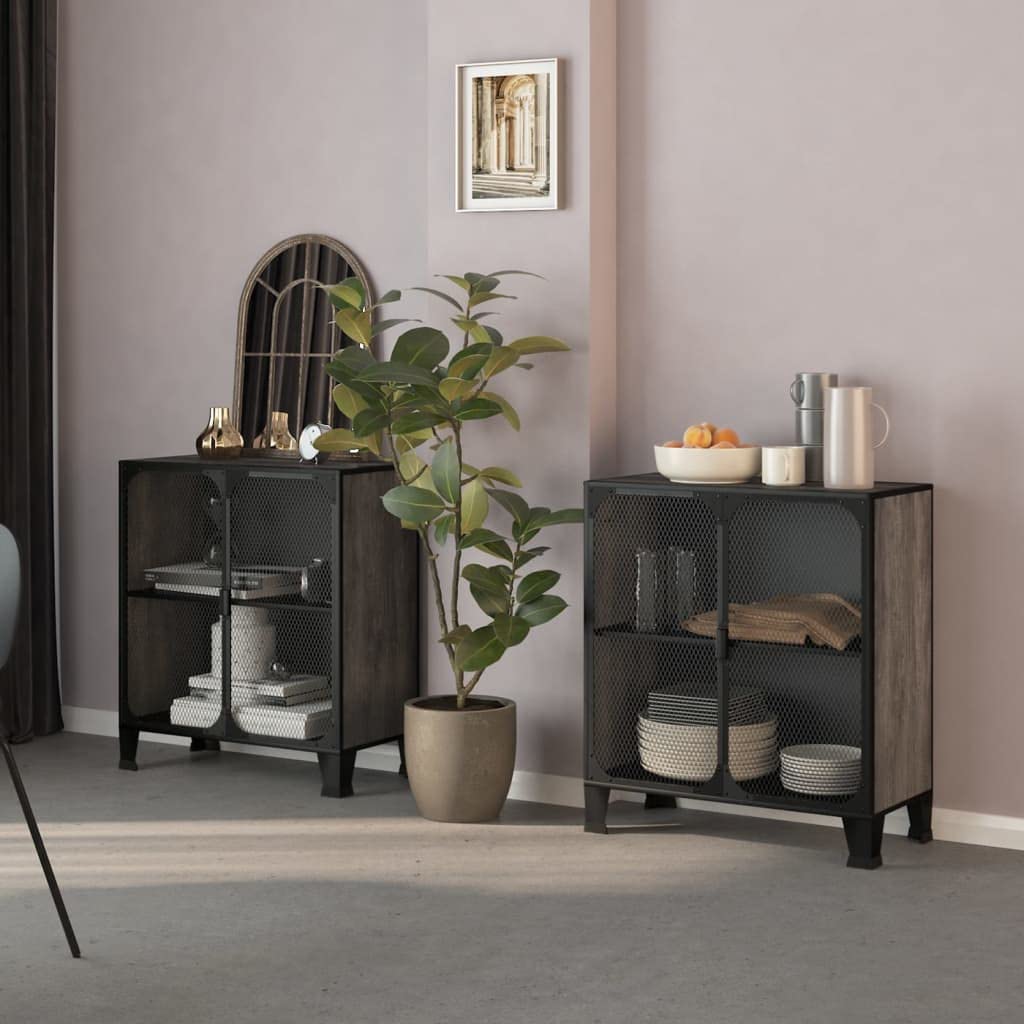 vidaXL Storage Cabinets 2 Pcs, File Cabinet with Doors, 4 Cube Storage Organizer for Living Room Home and Office Bedroom, Gray Metal and MDF