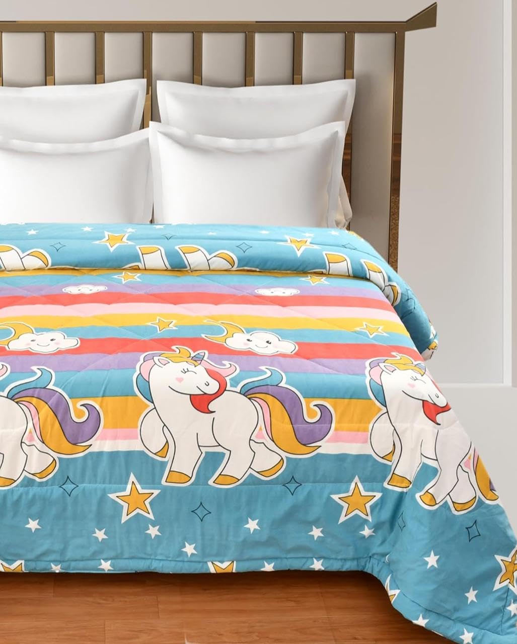 Goldzen All Season Double Bed Kids Ac Comforter | Duvet | Blanket | Quilt. Size (90 X 100 Inches).Multi Unicorn
